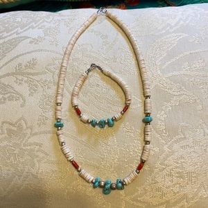 Beaded turquoise necklace with matching bracelet